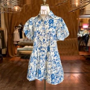 Boutique Blue and White Print Puff Sleeve Dress - MEDIUM
